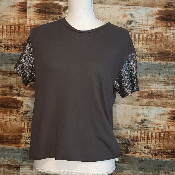 ๐ 3 for $15 Deal! ๐American Eagle Outfitters gray with sequin sleeves XS - Picture 1 of 7